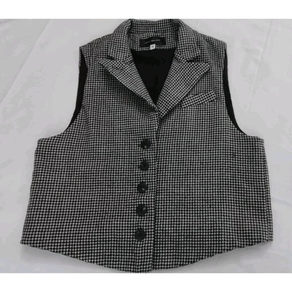 Vintage Harris/Wallace Classic gingham Black White Sleeveless Vest Wool USA - Picture 1 of 9